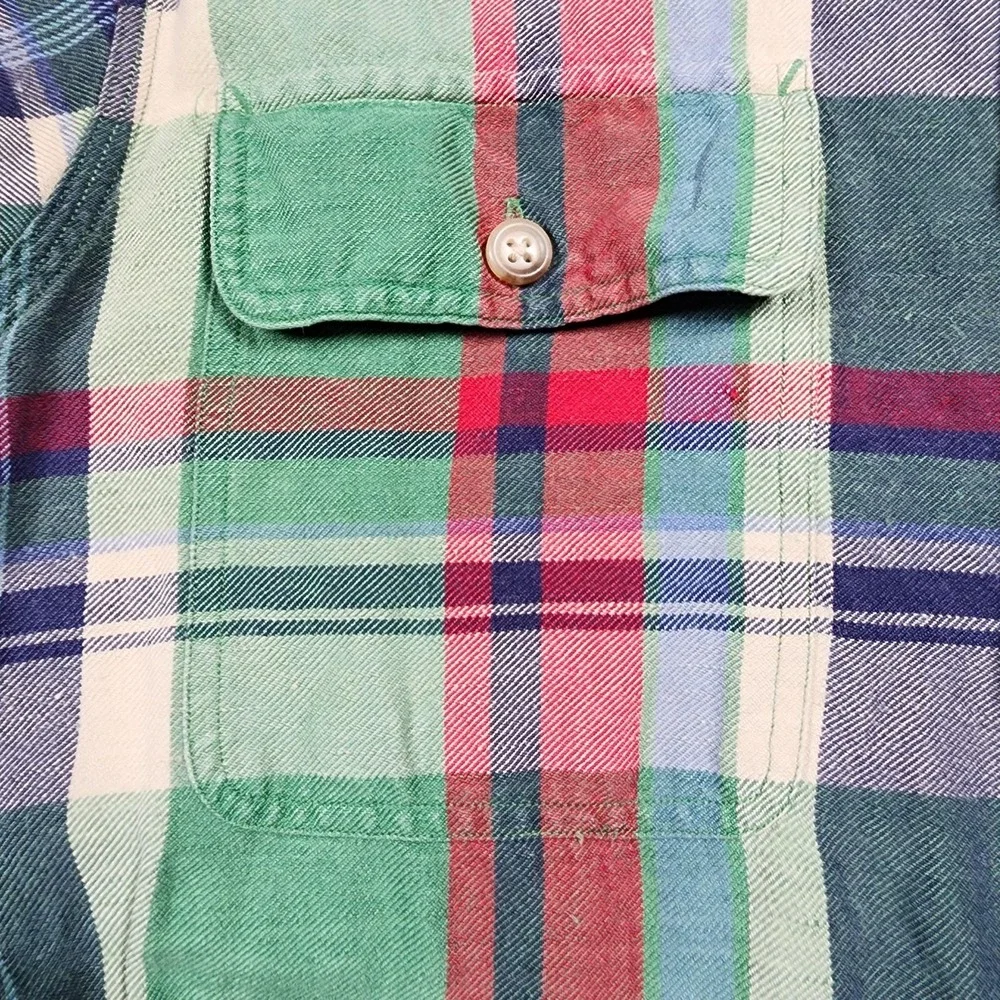 Polo Ralph Lauren Shirt Mens Medium Green Red Madras Plaid Button Down‎ Casual